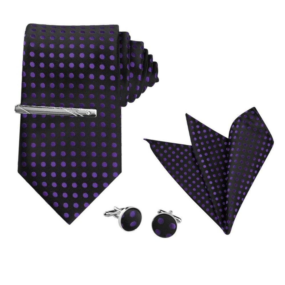 Polka Dots Self-tied Tie Handkerchief Clip Cufflinks Wedding Business Tie Sets